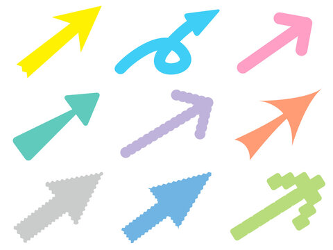 フラット矢印セット 9種／Flat arrow icon set, nine shapes