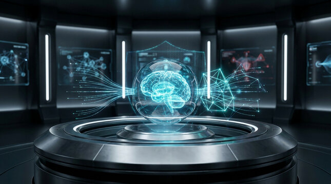 Futuristic AI Cybersecurity Neural Network Protecting Digital Data and Network Security