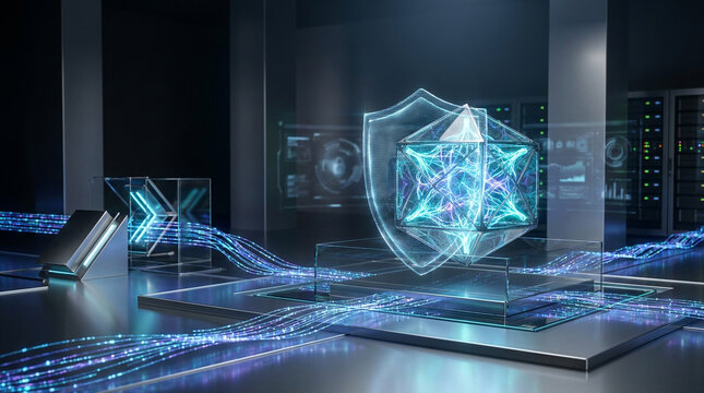 Futuristic AI Cybersecurity Neural Network Protecting Digital Data and Network Security