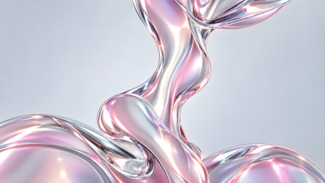 Iridescent liquid metal abstract flowing curves