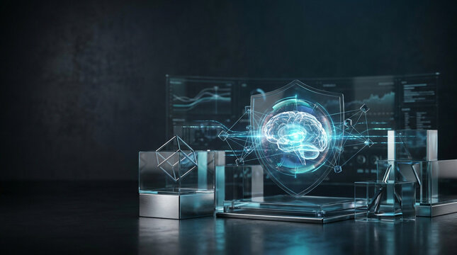 Futuristic AI Cybersecurity Neural Network Protecting Digital Data and Network Security
