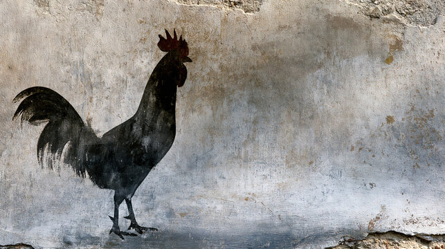 Rooster Silhouette Against Weathered Wall