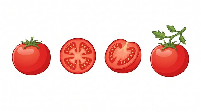Set of Fresh Red Tomato Vector Illustrations Isolated on White Background