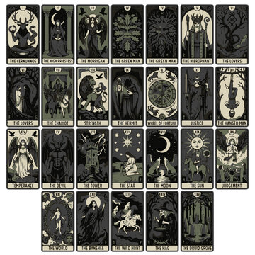 Dark Fantasy Tarot Card Illustrations for Mystical and Esoteric Use