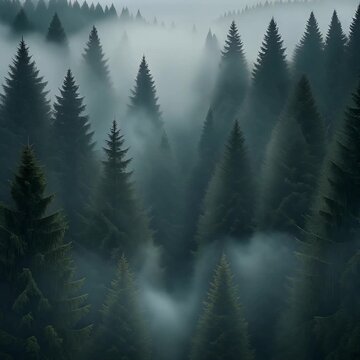 針葉樹の間を流れる霧 シームレスループ動画背景 1:1 4K