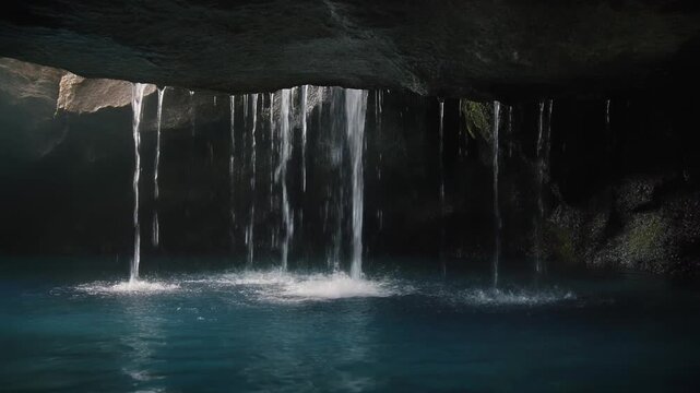 岩から落ちる雫と水面 シームレスループ動画背景 16:9 4K