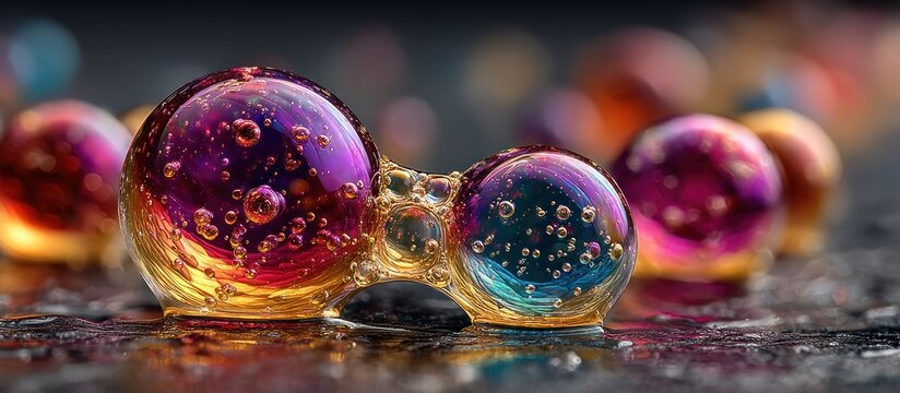 Colorful Bubbles on Wet Surface.