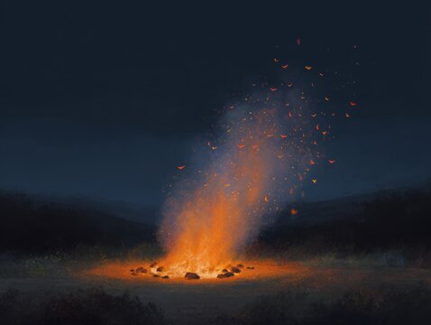 Powerful bonfire ceremony at dusk for ritual background and emotional poster or banner design