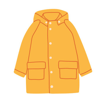 Cute yellow hooded raincoat icon vector isolated on white. Perfect for autumn rainy day fashion, spring weather graphics, outerwear apparel design, and cozy seasonal marketing elements