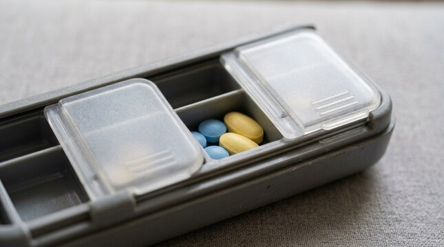 Travel Pill Case Close-up Showing Compact Sliding Compartments
