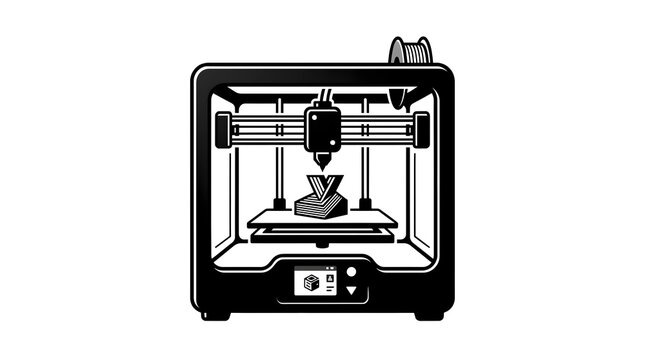 Black icon of 3d printer