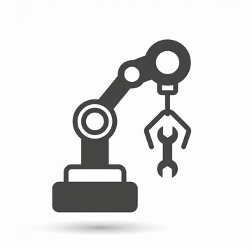 Robotic gripper arm icon with wrench repair badge