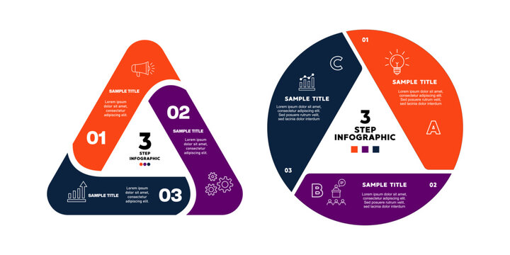 Venn diagram circle infographic set 3 option or step, for template infographic business report presentation. Vector editable.