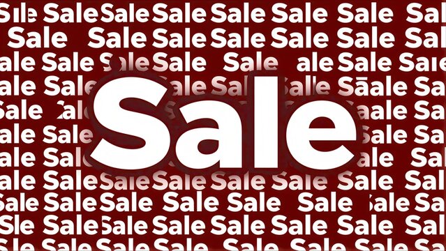 Red background with white Sale text repeated in a bold, promotional pattern.