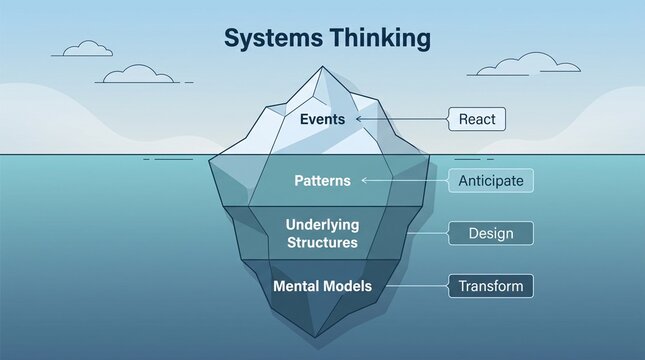 Systems thinking iceberg infographic for business analysis
