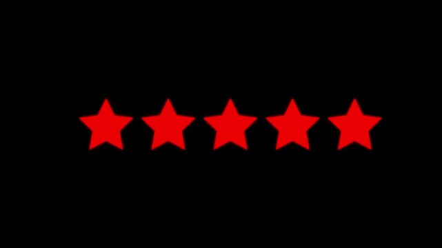 5 Star rating concept animation on the black background , Motion graphics of customer review concept 4k video