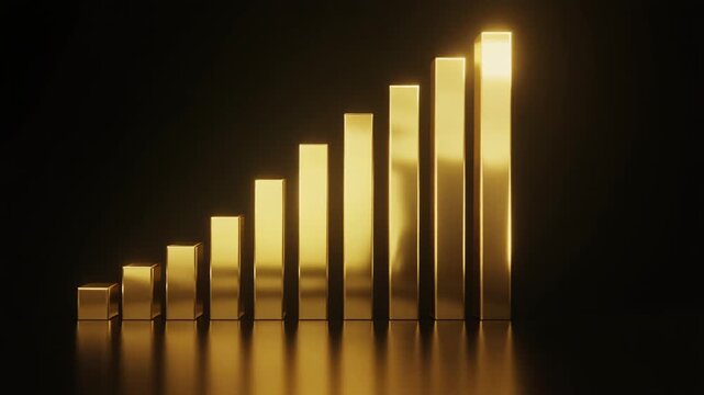 成長する金の棒グラフ 黒背景ビジネス背景動画