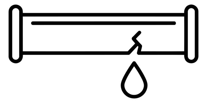 Outline vector illustration of a broken pipe with a water drop leaking from it