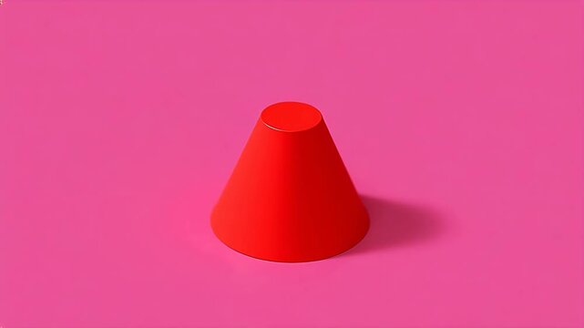 Red 3D geometric cone on solid pink background with soft shadows