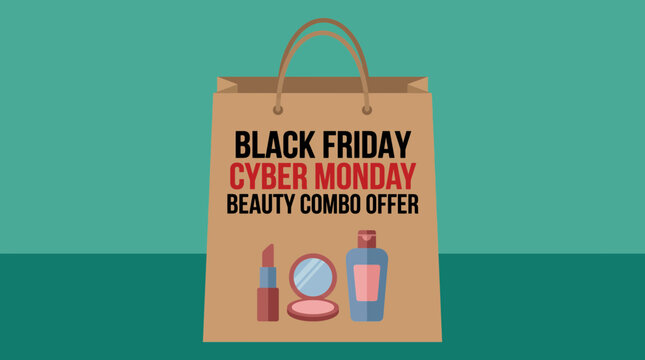 Black friday beauty cosmetics cyber monday combo offer with paper bag design