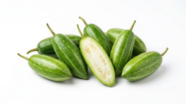 Fresh green pointed gourd or parwal vegetables isolated on white background with raw vegetables vegetable heap culinary ingredients raw food cooking ingredient plant based garden produce