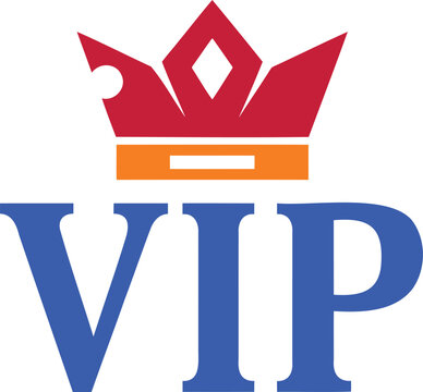 Vip text label with red crown symbol icon very important person premium member vip pass