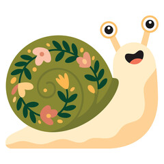 Cute snail seasonal character with floral animal and boho style in cartoon flat vector illustration © Nasly prart