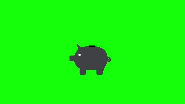 Animated coin dropping into a piggy bank on green screen