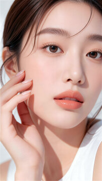 頬に指を添える女性と顔に落ちる手の影