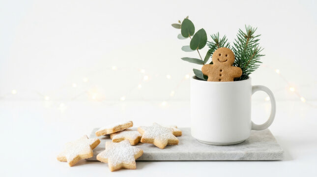 Festive Gingerbread Man in a Mug with Star Cookies