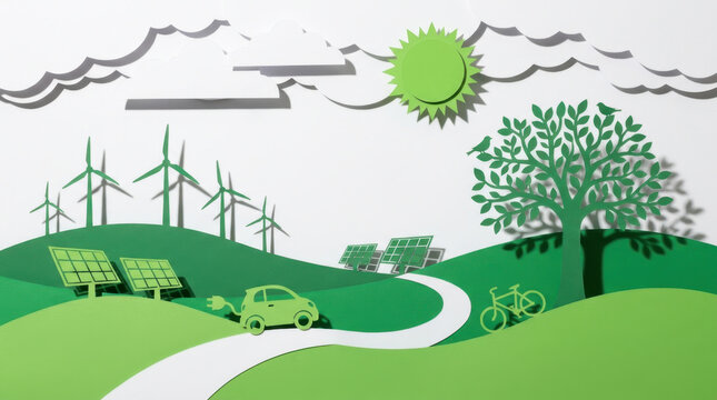 Paper Cut Art of Renewable Energy Symbols