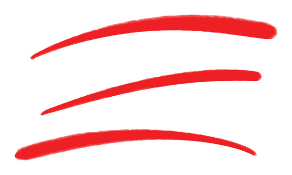 Three red hand drawn paint brush stroke swash element