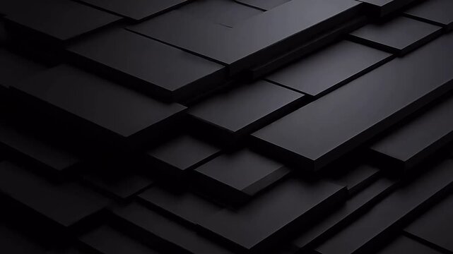 Abstract dark scene with stacked black rectangular geometric blocks showing spatial depth and shadows
