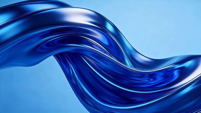 Abstract blue smooth flowing waves with glossy surfaces on a light background