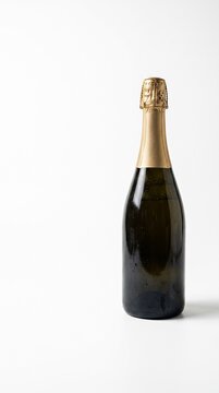 Elegant champagne bottle with gold foil cap isolated on white background