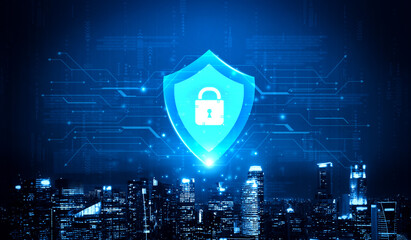 Digital security shield providing network protection and data privacy. This represents a firewall...