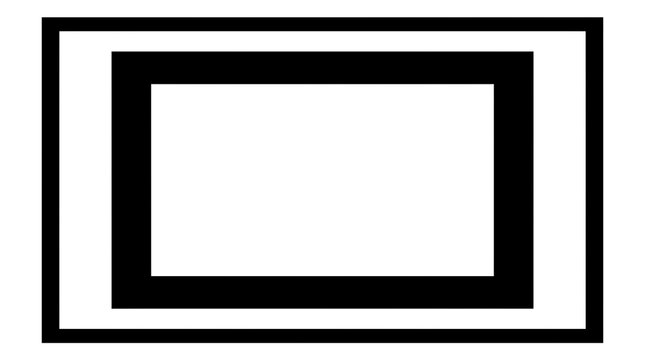Geometric black double rectangle frame on white background.
