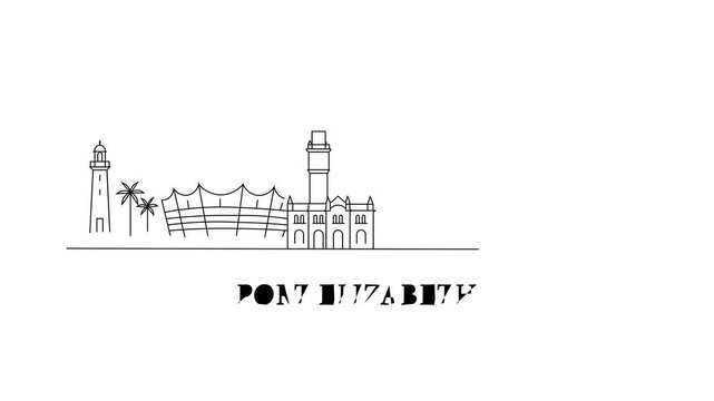 Simple line drawing shows Port Elizabeth skyline