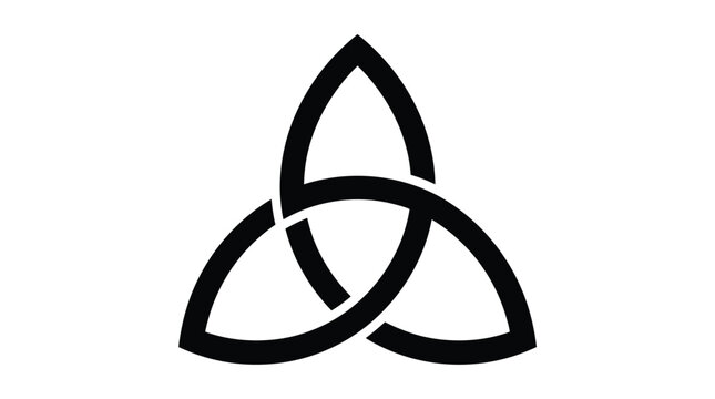 Minimalist triquetra knot vector illustration featuring bold black lines on a clean stark white background