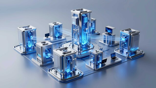 Advanced digital technology featuring luminous computational crystal network structures