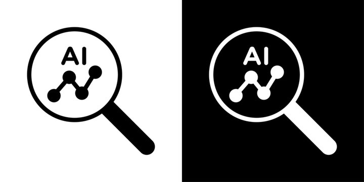 AI text analysis icon with magnifier and data trend, for sentiment analysis, text mining, and NLP apps