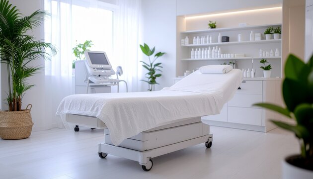 Medical Beauty Clinic Treatment Bed with White Sheets Prepared