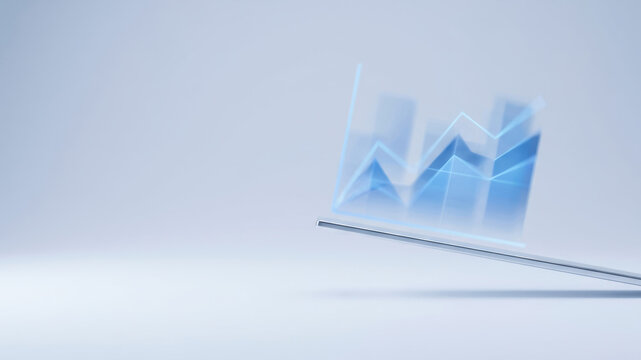 Business analytics graph representing data driven decision making with transparent chart and rising trend on sleek surface