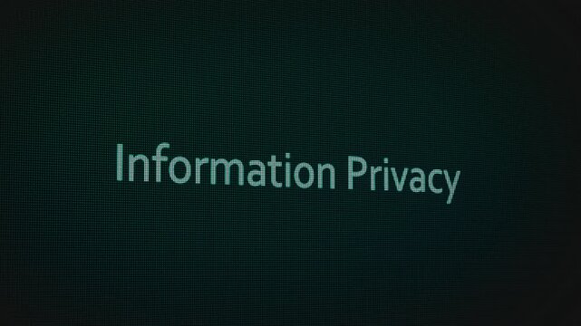 Information Privacy word text typing animation on a computer screen in After Effects. Motion graphics highlight data protection, confidentiality, and modern digital rights concepts.