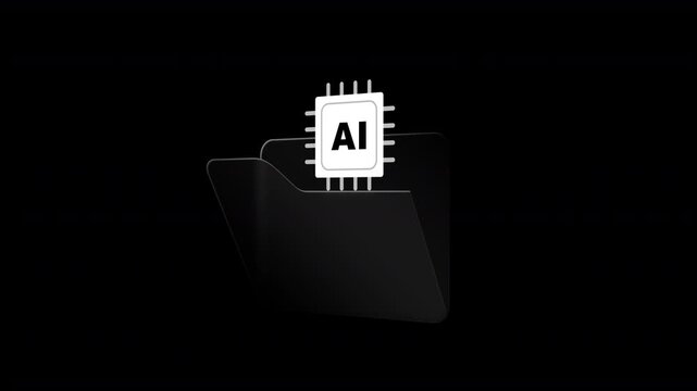 Folder Reveals AI Microchip on Transparent Background, Seamless Loop