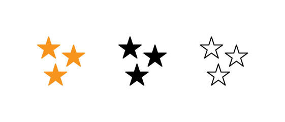 Fototapeta premium Set of three stars in orange, black, and outline styles