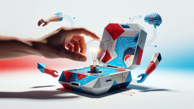 Innovation concept with hand placing a glowing lightbulb