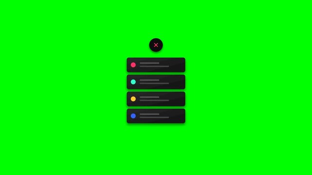 Modern User Interface Animation of an Expandable List Navigation Menu on a Green Screen Background