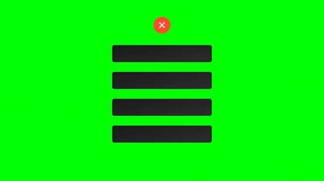 Minimalist UI UX Animation of a Floating Action Plus Button Expanding Into a List on Green Screen