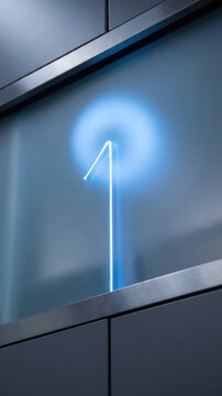 Neon light blue glow wall dark metal data driven decision making concept